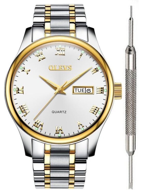 OLEVS Other - Olevs Men's Gold Silver Stainless Analog Quartz Waterproof Luminous Wrist Watch